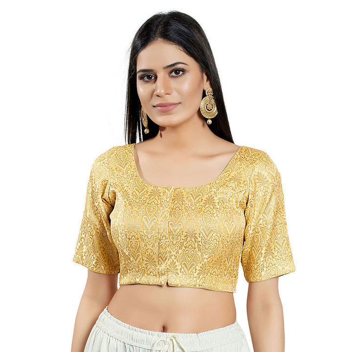 SALWAR STUDIO Womens Light Gold Brocade Stitched Blouse