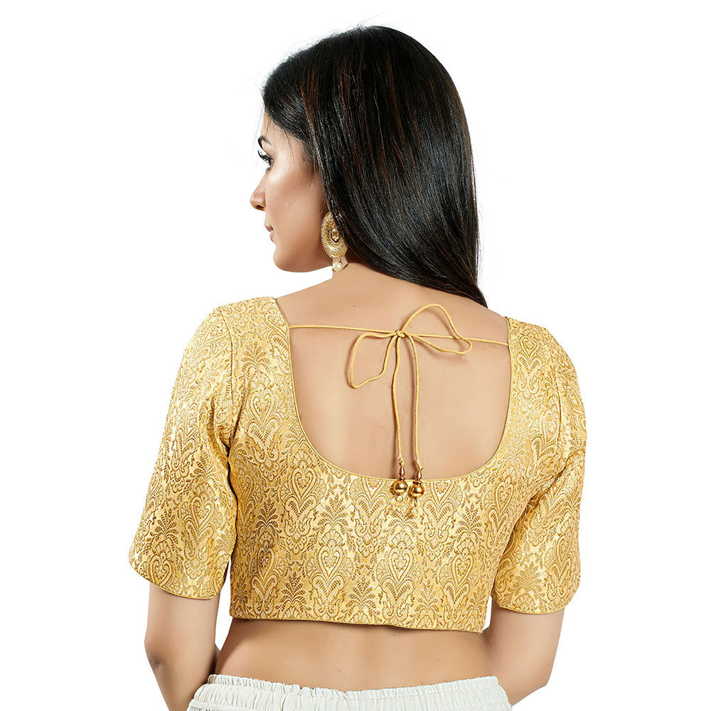 SALWAR STUDIO Womens Light Gold Brocade Stitched Blouse