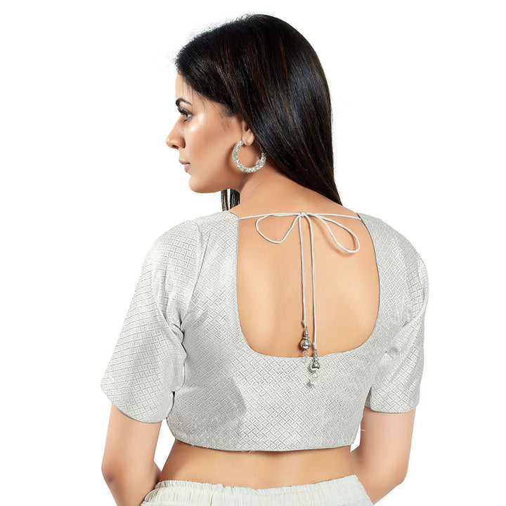 SALWAR STUDIO Womens Silver Brocade Stitched Blouse