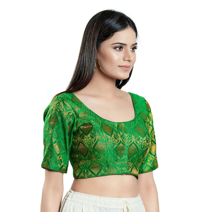 SALWAR STUDIO Womens Green Brocade Stitched Blouse