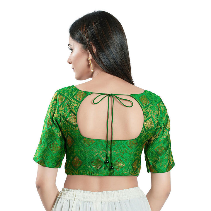 SALWAR STUDIO Womens Green Brocade Stitched Blouse