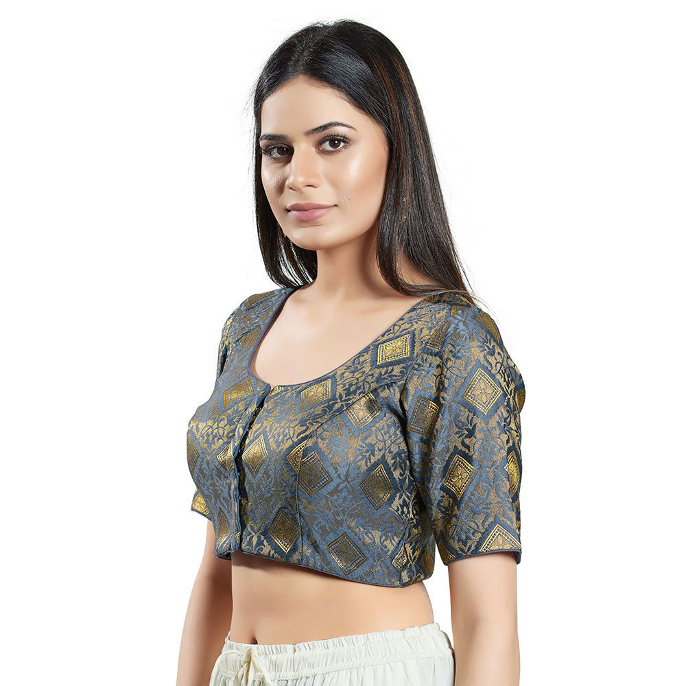 SALWAR STUDIO Womens Grey Brocade Stitched Blouse