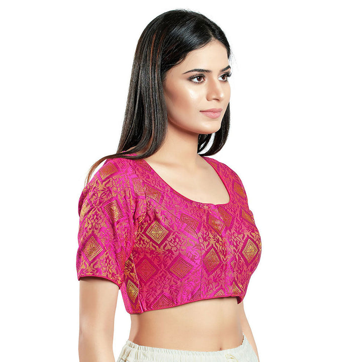 SALWAR STUDIO Womens Magenta Brocade Stitched Blouse