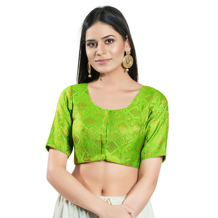 SALWAR STUDIO Womens Bright Green Brocade Stitched Blouse