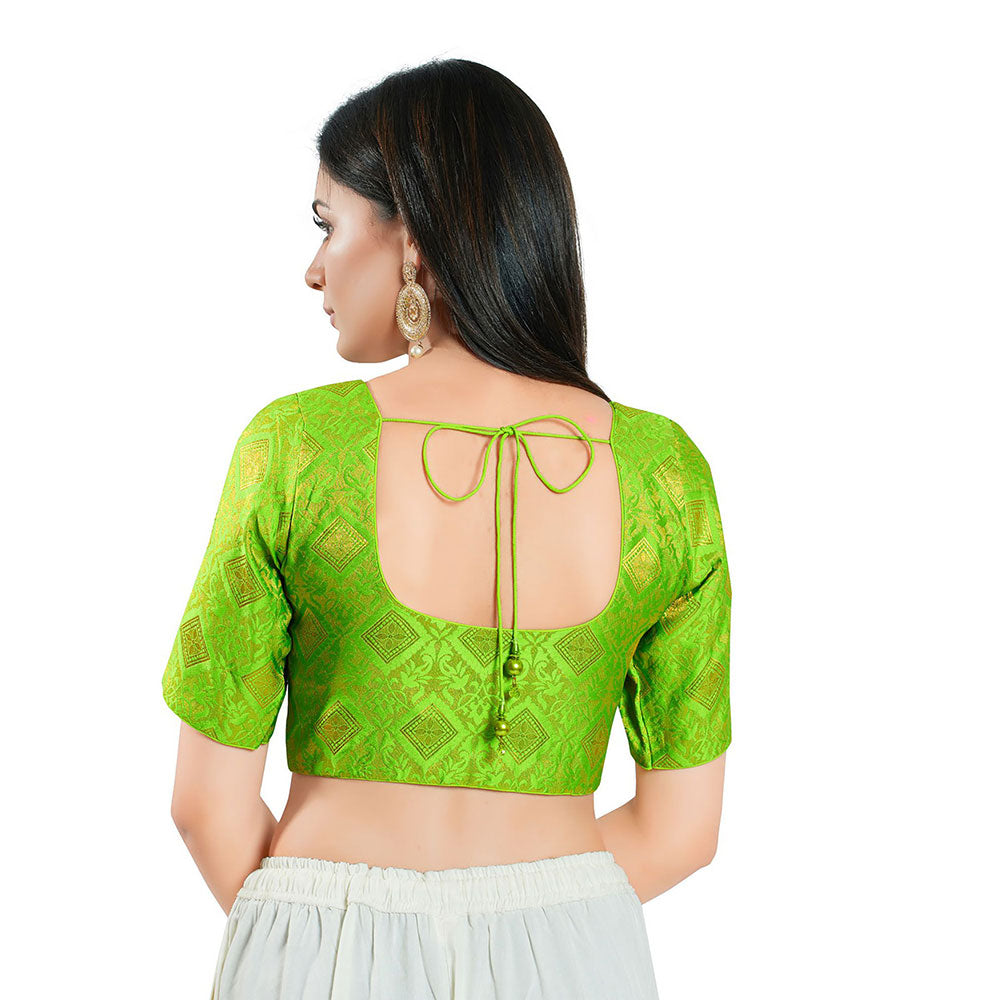 SALWAR STUDIO Womens Bright Green Brocade Stitched Blouse