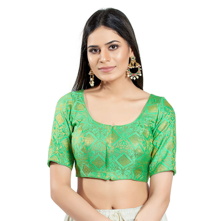 SALWAR STUDIO Womens Sea Green Brocade Stitched Blouse