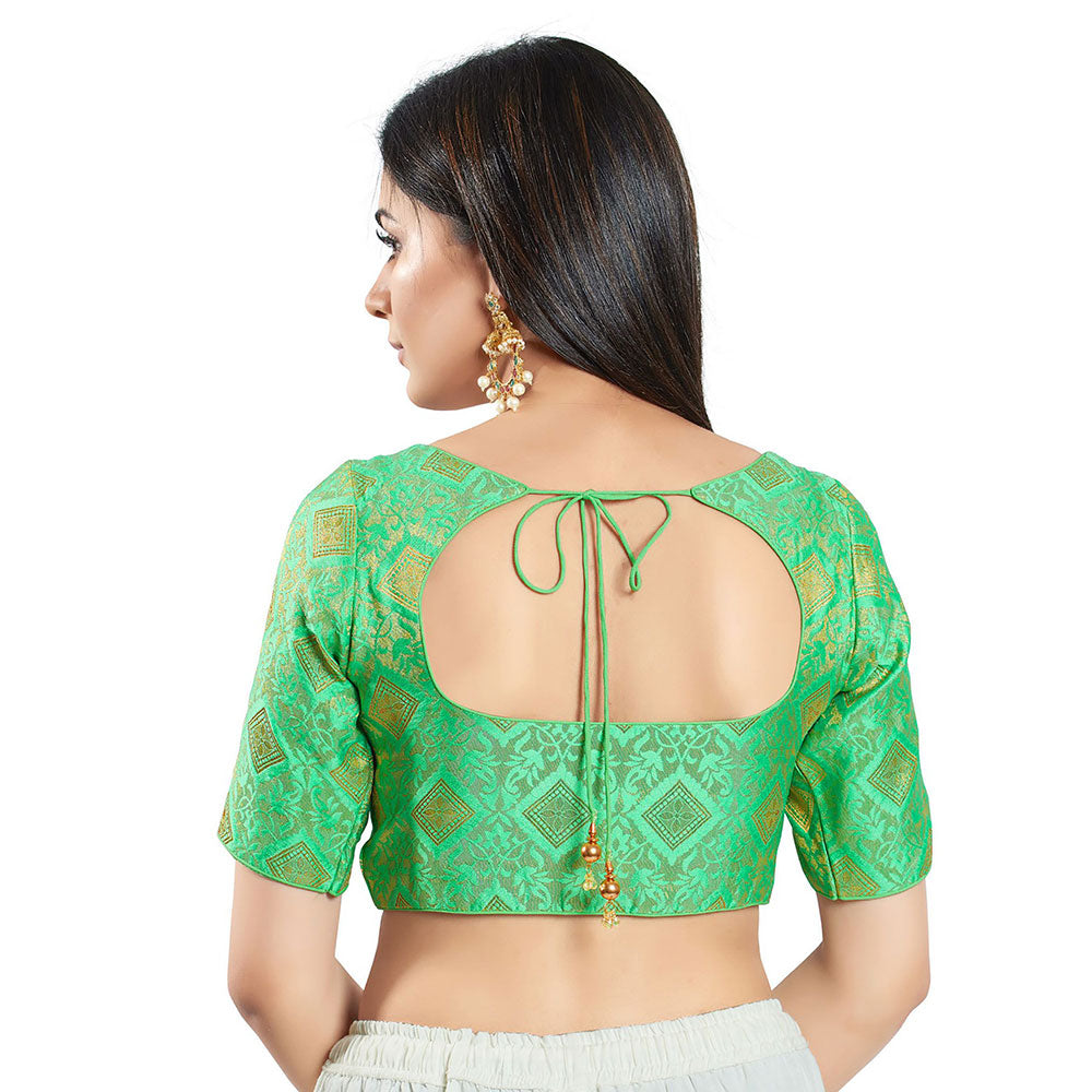 SALWAR STUDIO Womens Sea Green Brocade Stitched Blouse