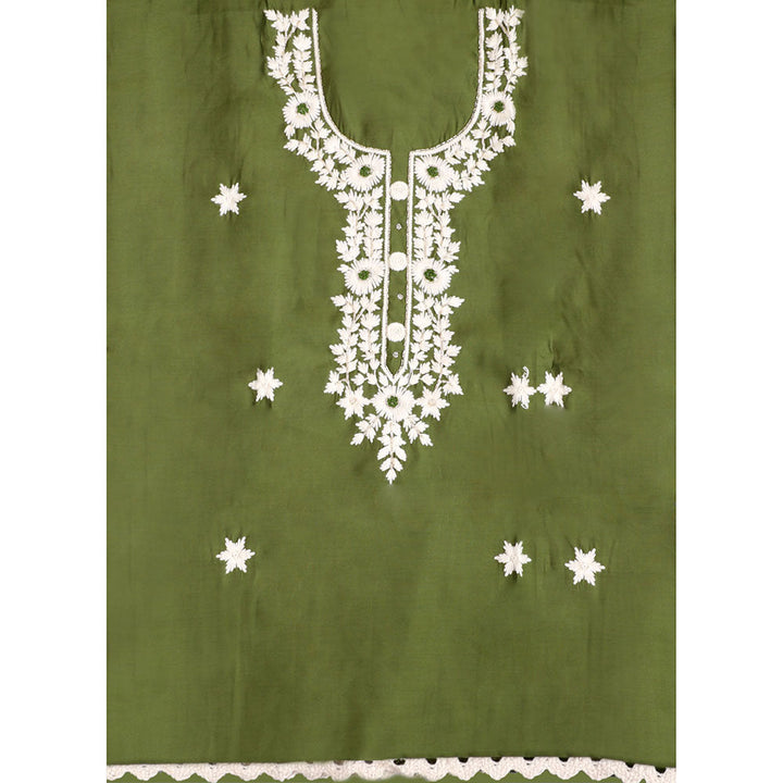 SALWAR STUDIO Green Embroidered Unstitched Dress Material (Set of 3)