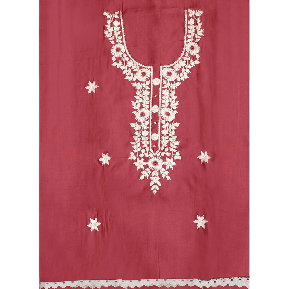 SALWAR STUDIO Maroon Embroidered Unstitched Dress Material (Set of 3)