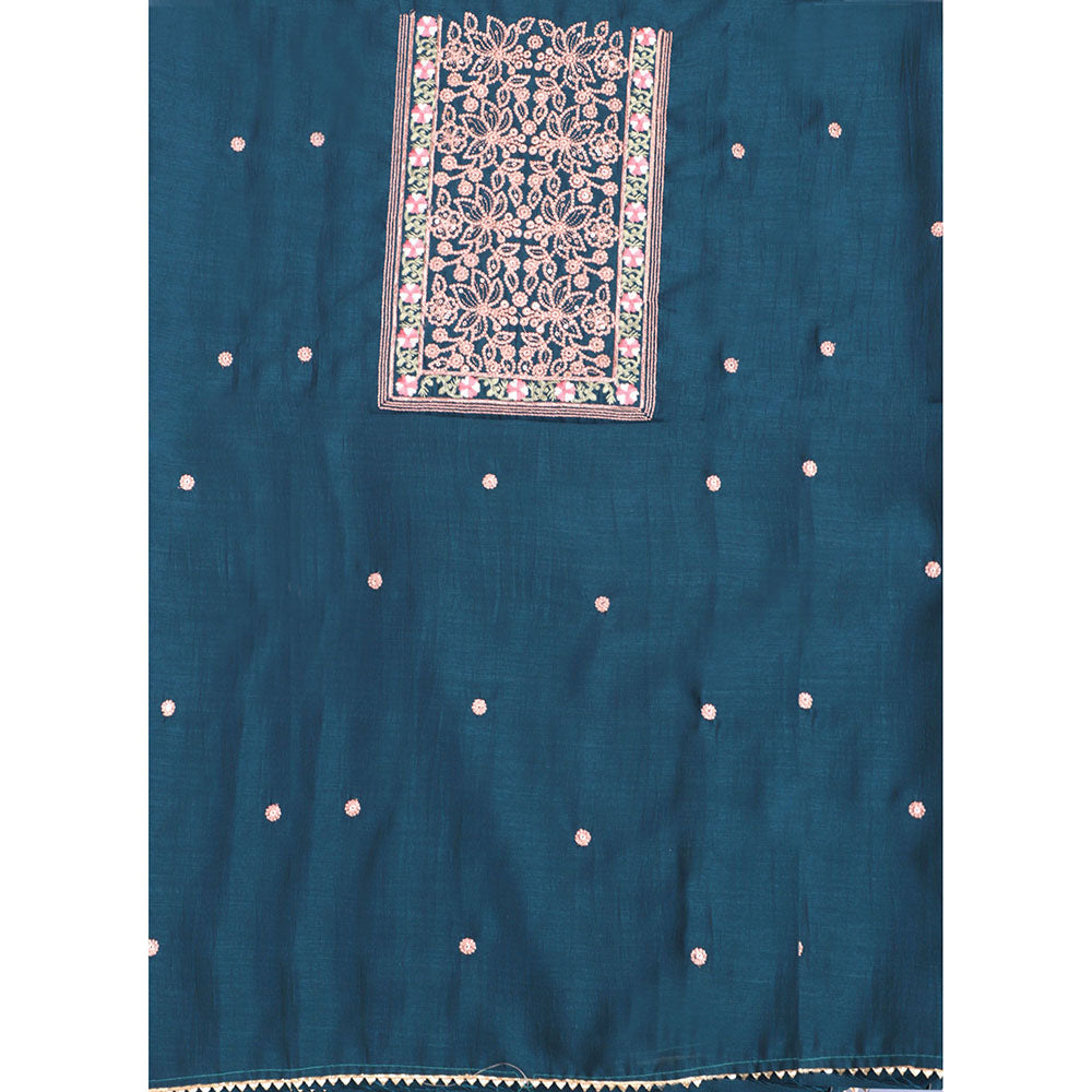 SALWAR STUDIO Teal Embroidered Unstitched Dress Material (Set of 3)