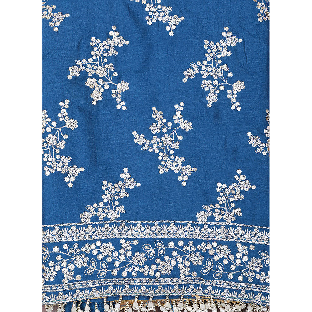 SALWAR STUDIO Blue Embroidered Unstitched Dress Material (Set of 3)