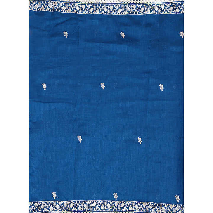 SALWAR STUDIO Blue Embroidered Unstitched Dress Material (Set of 3)