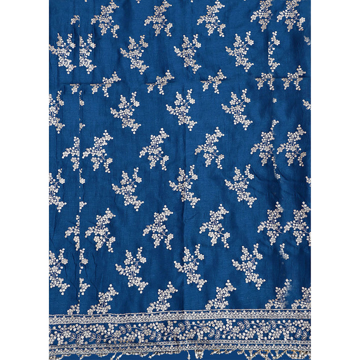 SALWAR STUDIO Blue Embroidered Unstitched Dress Material (Set of 3)