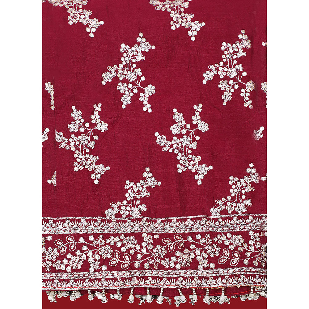 SALWAR STUDIO Maroon Embroidered Unstitched Dress Material (Set of 3)