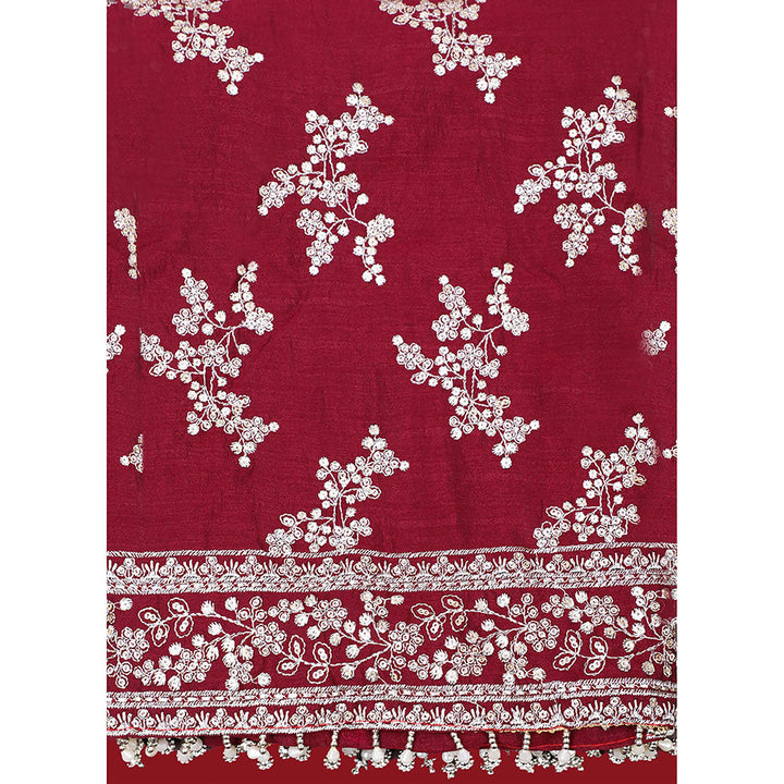 SALWAR STUDIO Maroon Embroidered Unstitched Dress Material (Set of 3)