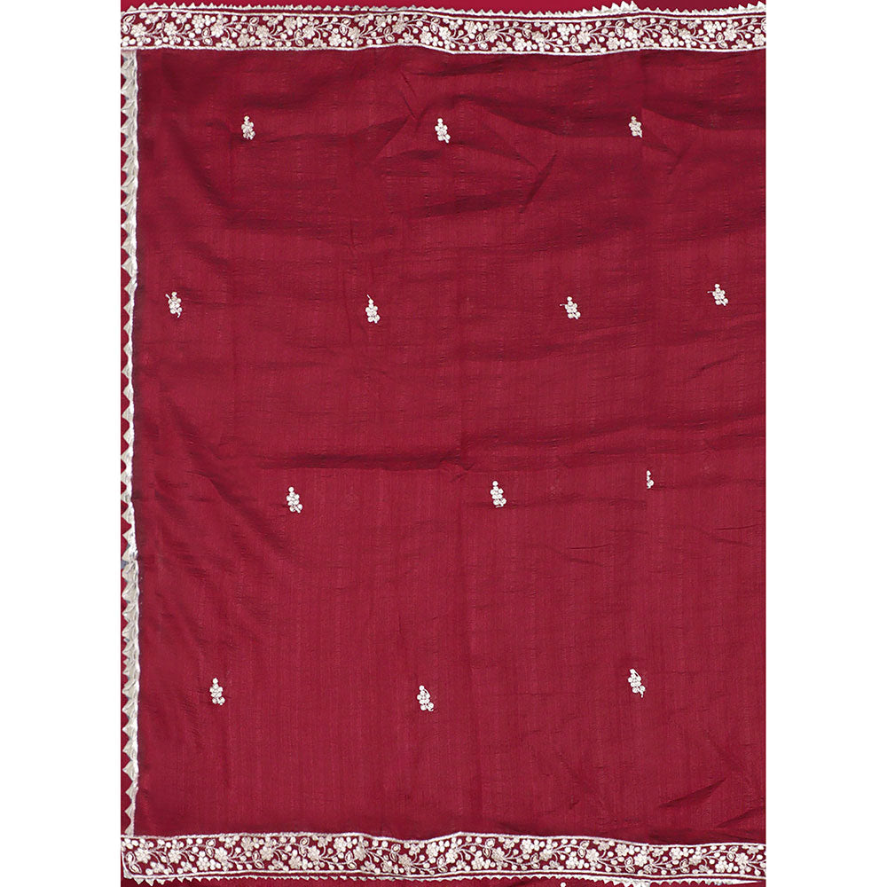 SALWAR STUDIO Maroon Embroidered Unstitched Dress Material (Set of 3)