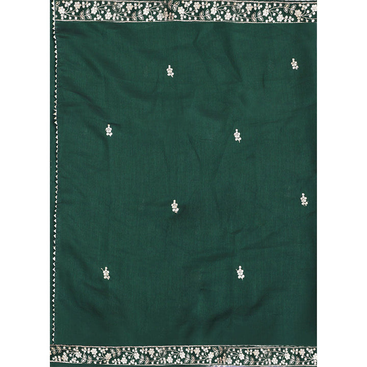 SALWAR STUDIO Dark Green Embroidered Unstitched Dress Material (Set of 3)