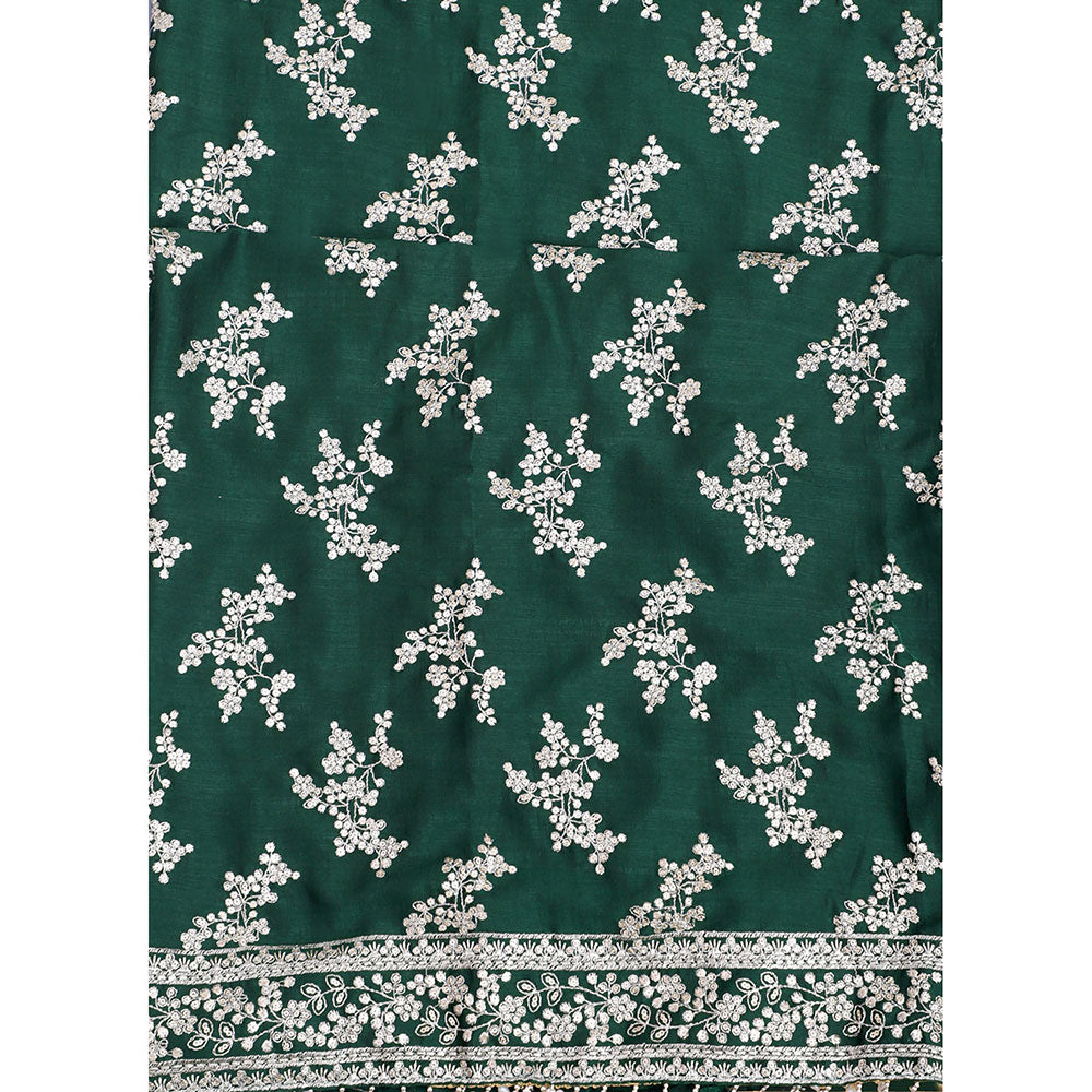 SALWAR STUDIO Dark Green Embroidered Unstitched Dress Material (Set of 3)