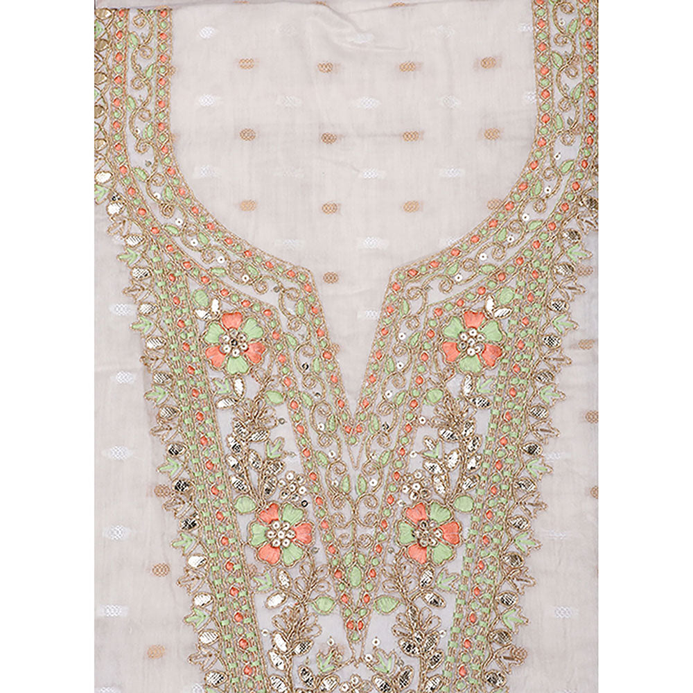 SALWAR STUDIO White & Green Embroidered Unstitched Dress Material (Set of 3)