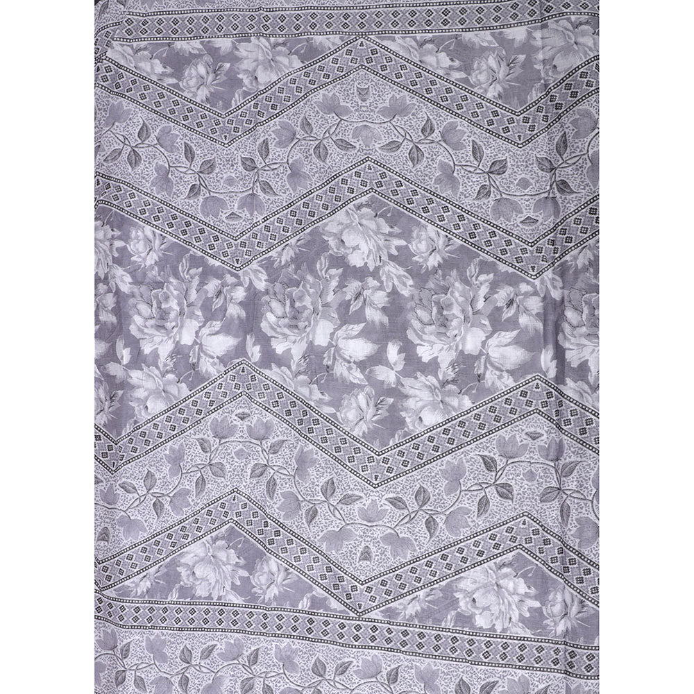 SALWAR STUDIO Grey Cotton Floral Thread Work Unstitched Dress Material (Set of 3)