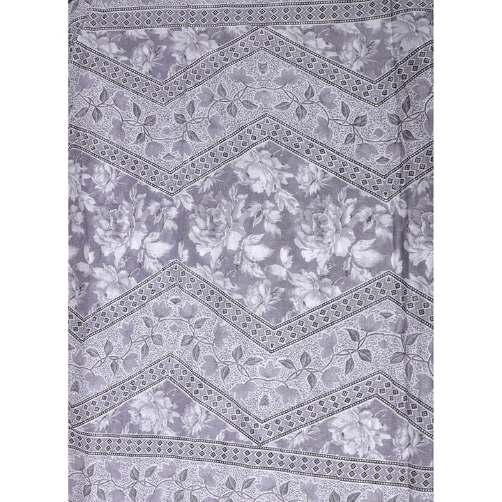 SALWAR STUDIO Grey Cotton Floral Thread Work Unstitched Dress Material (Set of 3)