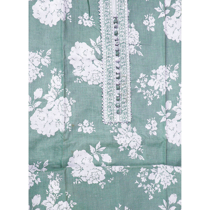 SALWAR STUDIO Green Cotton Floral Gota Unstitched Dress Material (Set of 3)