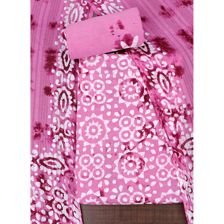 SALWAR STUDIO Pink Cotton Tie & Dye Printed Unstitched Dress Material (Set of 3)