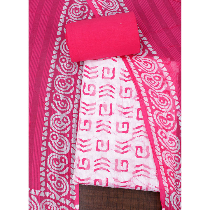 SALWAR STUDIO Pink Cotton Printed Unstitched Dress Material (Set of 3)