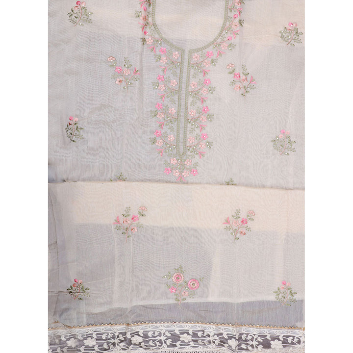 SALWAR STUDIO Beige Tissue Embroidered Thread Work Unstitched Dress Material (Set of 3)