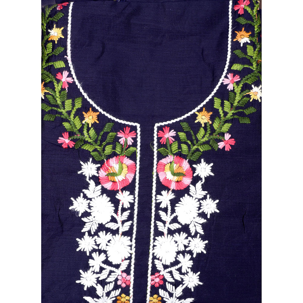 SALWAR STUDIO Navy Blue Tissue Embroidered Thread Work Unstitched Dress Material (Set of 3)