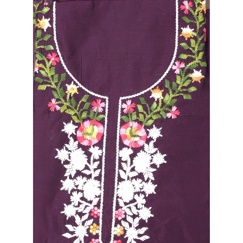 SALWAR STUDIO Purple Tissue Embroidered Thread Work Unstitched Dress Material (Set of 3)