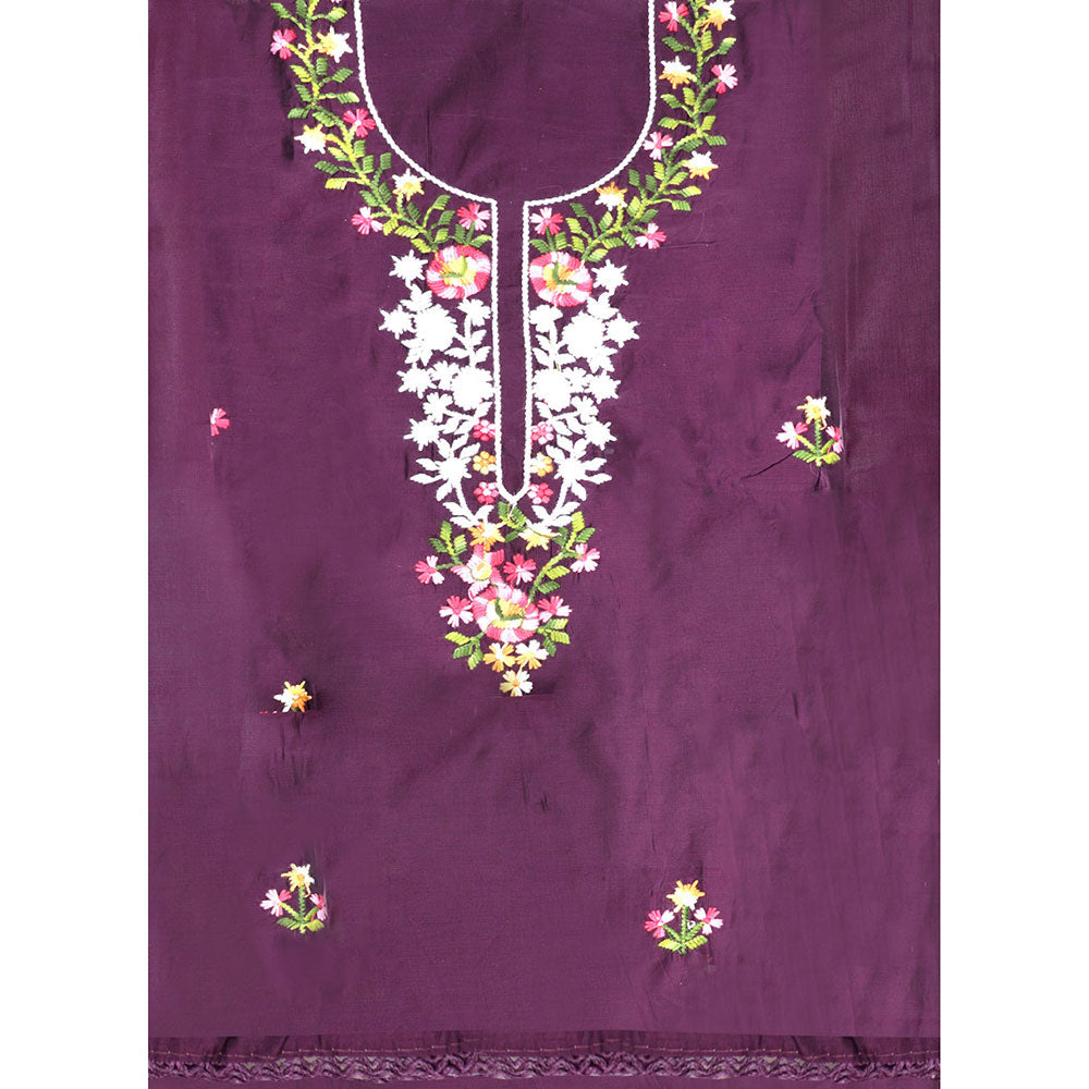 SALWAR STUDIO Purple Tissue Embroidered Thread Work Unstitched Dress Material (Set of 3)