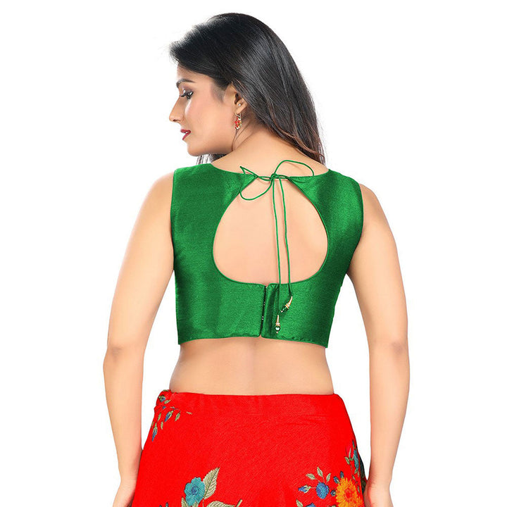 SALWAR STUDIO Green Solid Boat Neck Stitched Blouse