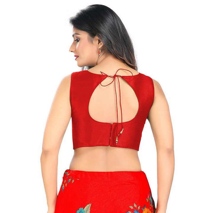 SALWAR STUDIO Red Solid Boat Neck Stitched Blouse