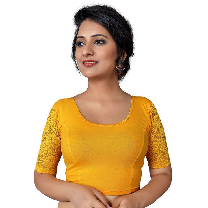 SALWAR STUDIO Mustard Self Design Stretchable Stitched Blouse