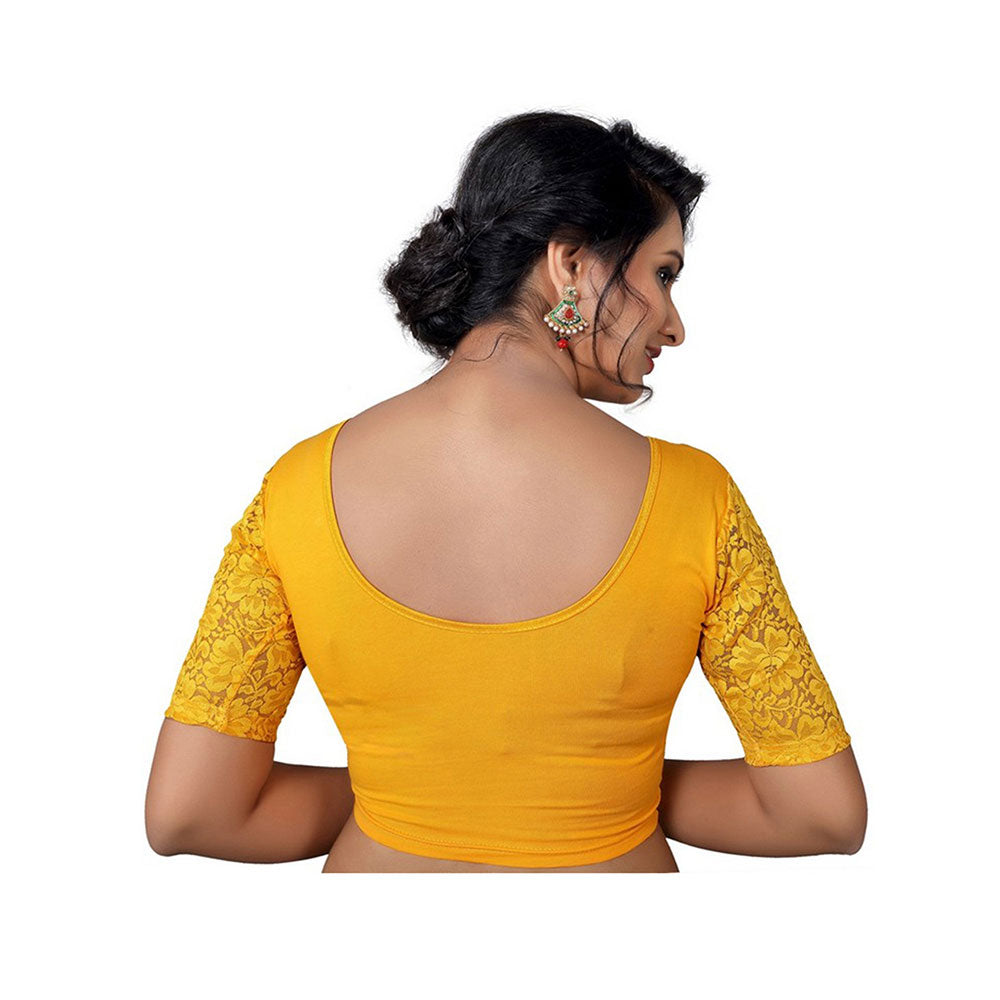 SALWAR STUDIO Mustard Self Design Stretchable Stitched Blouse