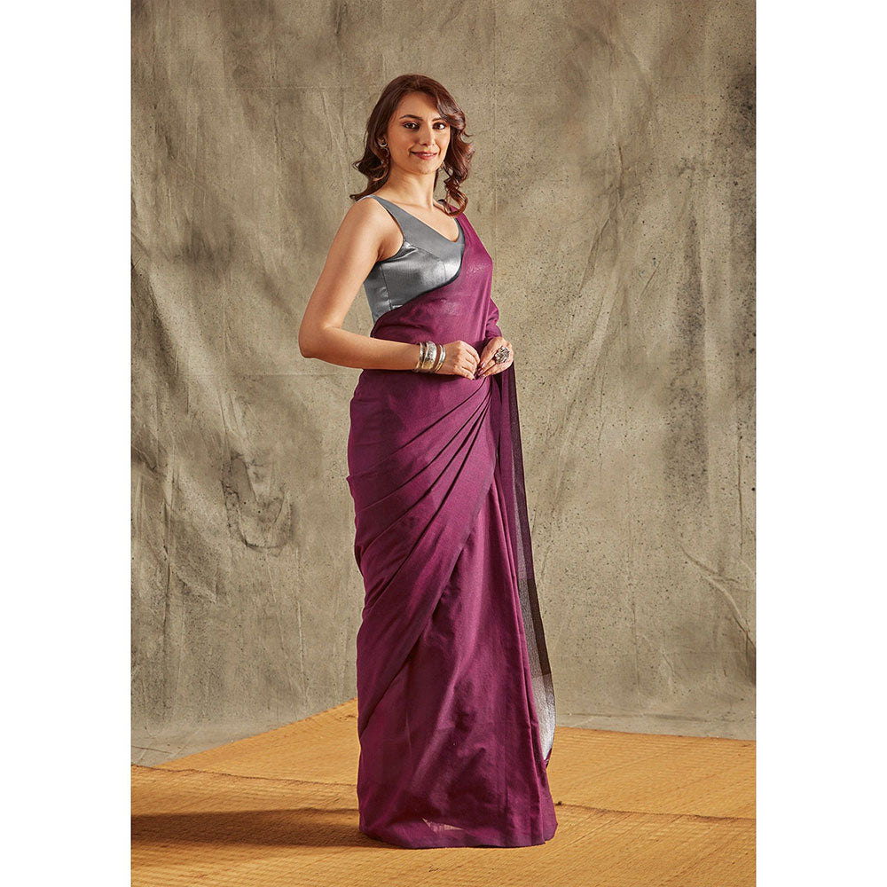 SALWAR STUDIO Purple Cotton Solid Saree Without Blouse