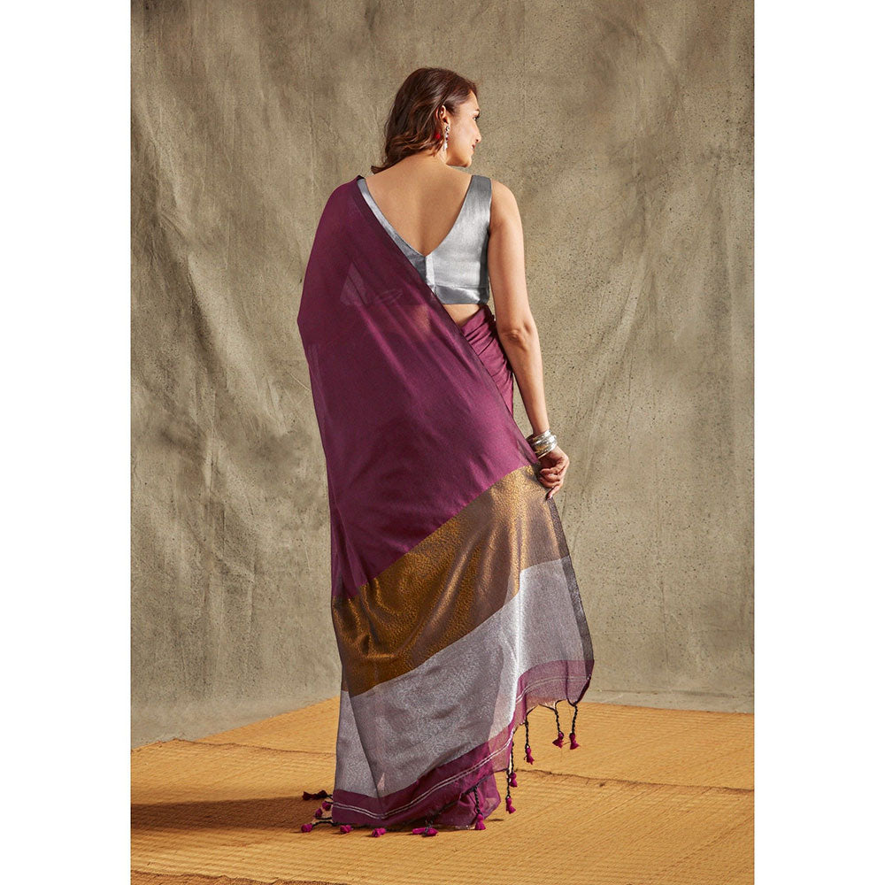 SALWAR STUDIO Purple Cotton Solid Saree Without Blouse