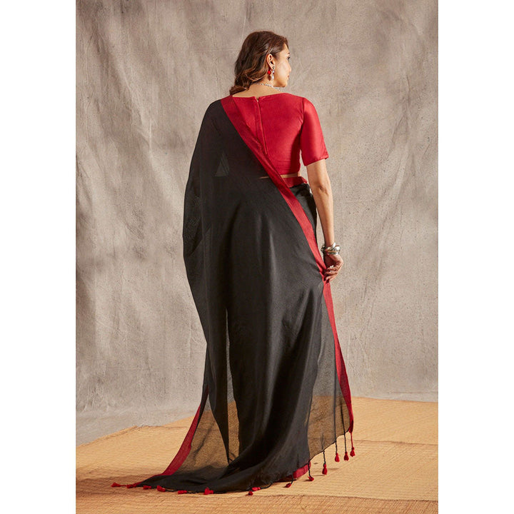 SALWAR STUDIO Black Cotton Handloom Saree Without Blouse