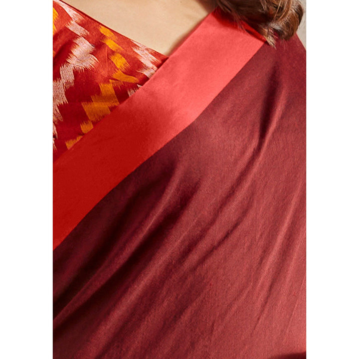 SALWAR STUDIO Red Cotton Solid Saree Without Blouse