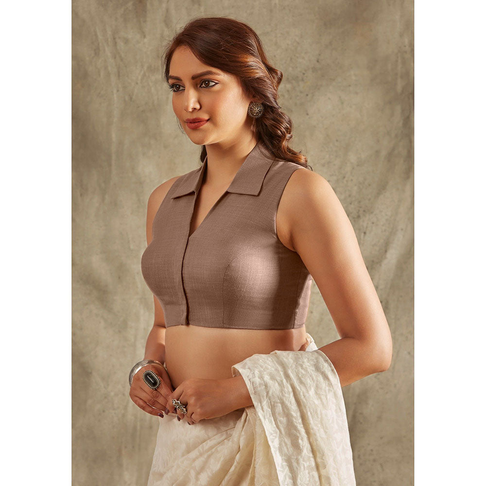 SALWAR STUDIO Taupe collared Solid Blouse