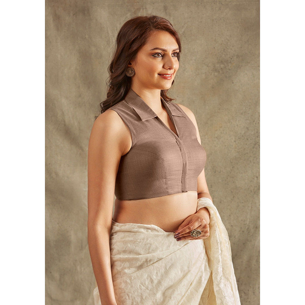 SALWAR STUDIO Taupe collared Solid Blouse