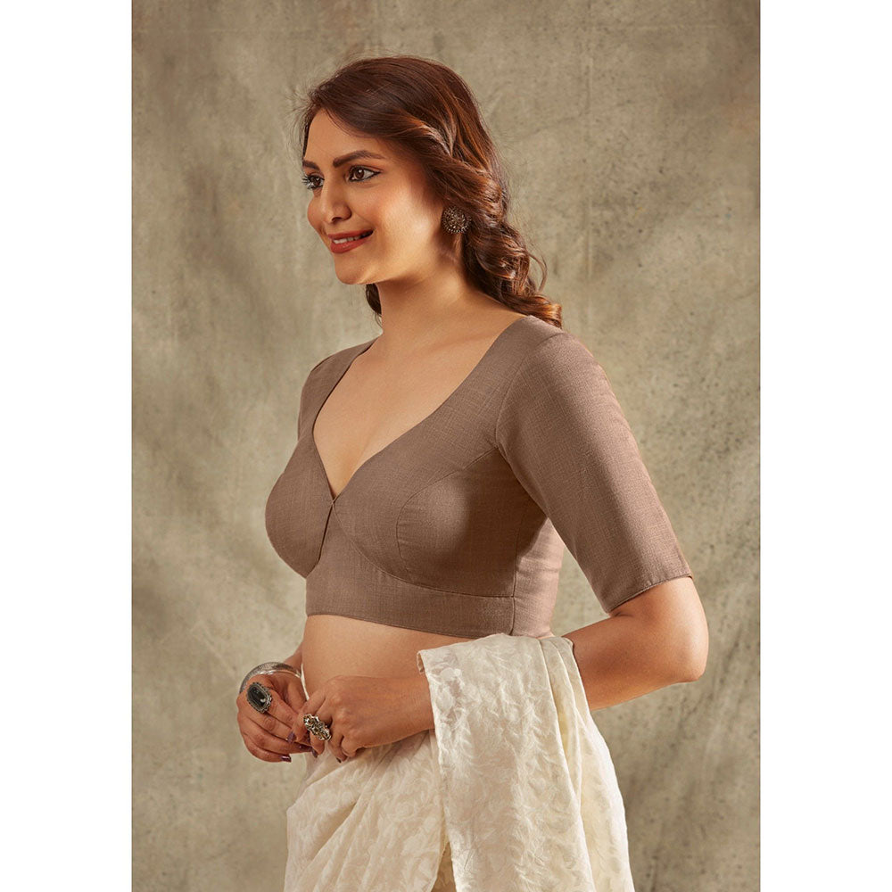 SALWAR STUDIO Taupe Zipper Solid Blouse