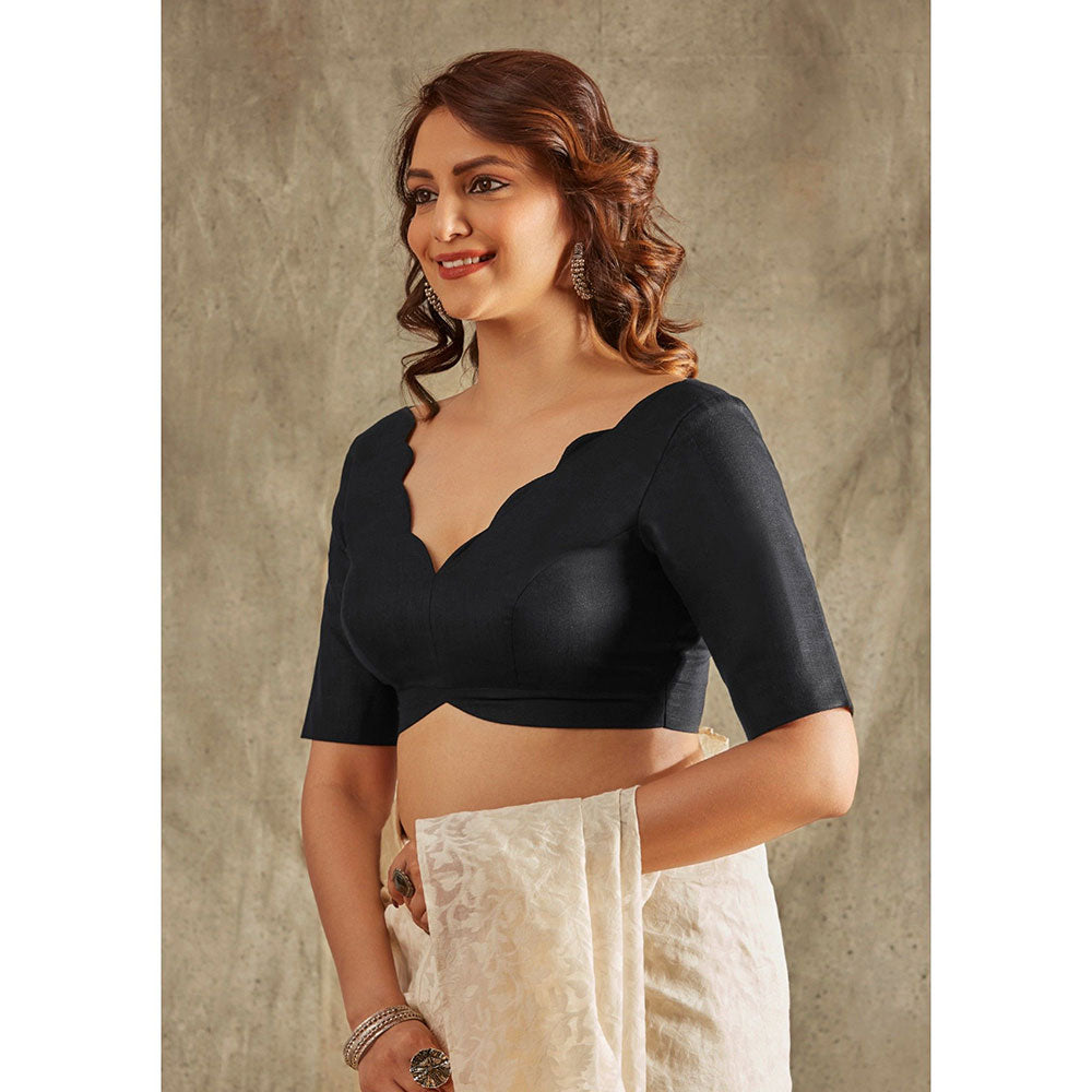 SALWAR STUDIO Black Scallop Neck Blouse