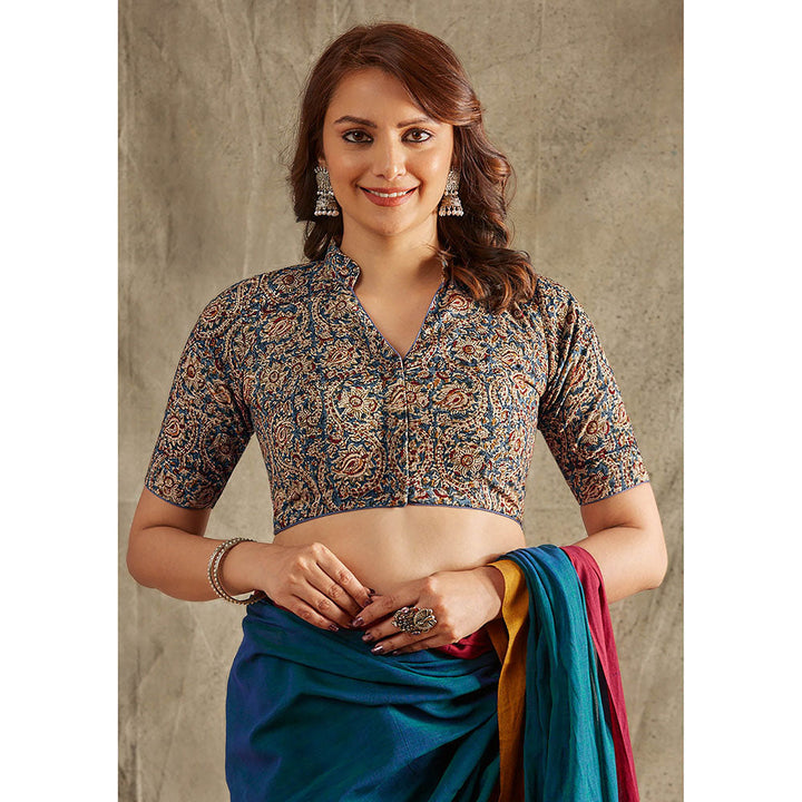 SALWAR STUDIO Blue Kalamkari Stitched Blouse