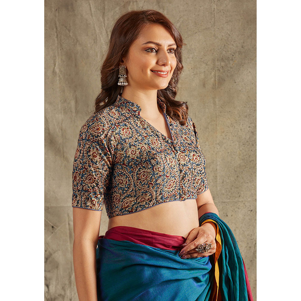 SALWAR STUDIO Blue Kalamkari Stitched Blouse