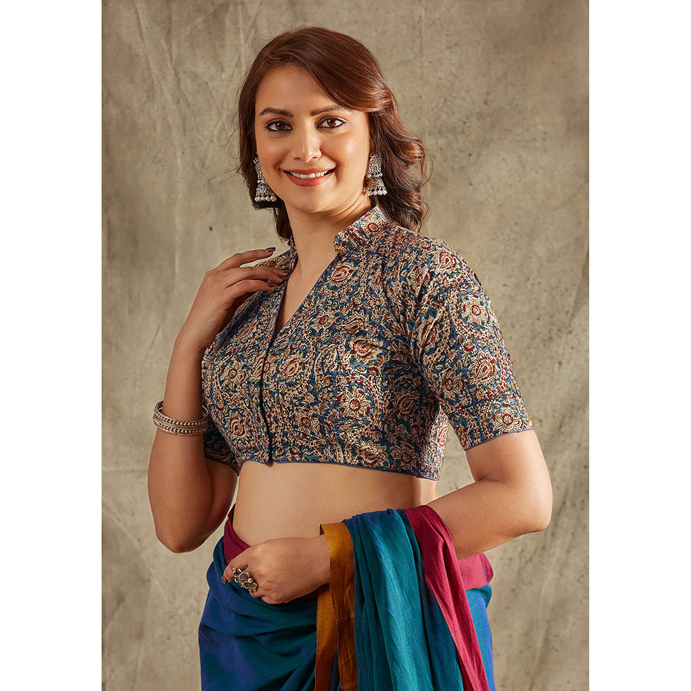 SALWAR STUDIO Blue Kalamkari Stitched Blouse