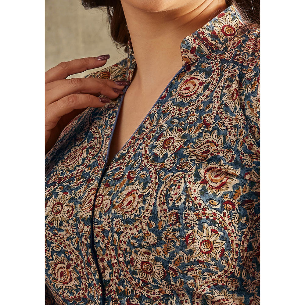 SALWAR STUDIO Blue Kalamkari Stitched Blouse