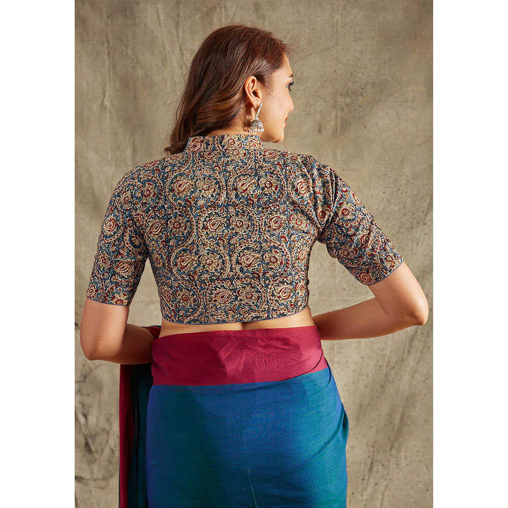 SALWAR STUDIO Blue Kalamkari Stitched Blouse