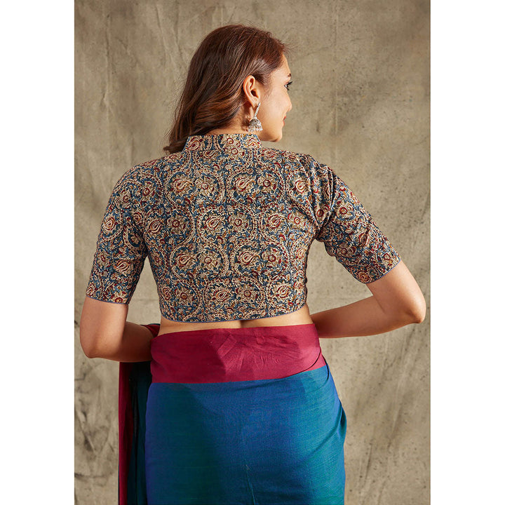 SALWAR STUDIO Blue Kalamkari Stitched Blouse